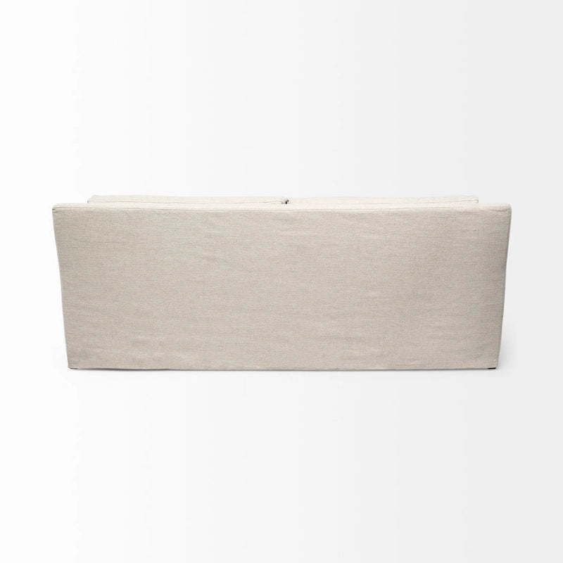 Denly Beige Fabric Slipcover w/ Double Stacked Back Cushions Sofa - 92.5  W x 38.2  D x 34.5  H