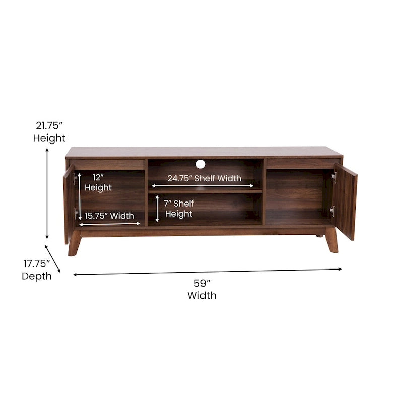TV Stand with Adjustable Middle Shelf - Dual Soft Close Storage Doors
