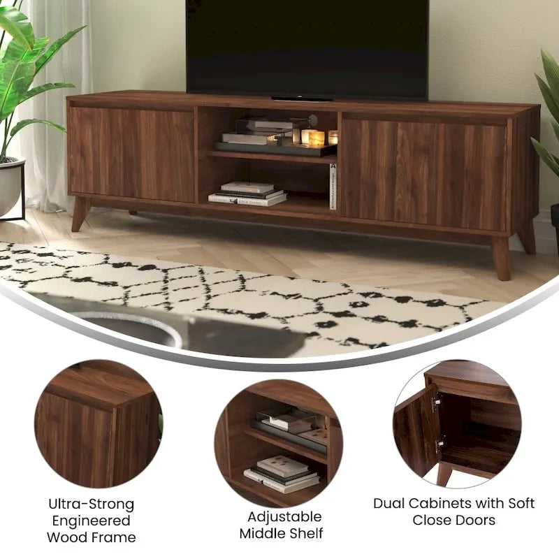 TV Stand with Adjustable Middle Shelf - Dual Soft Close Storage Doors