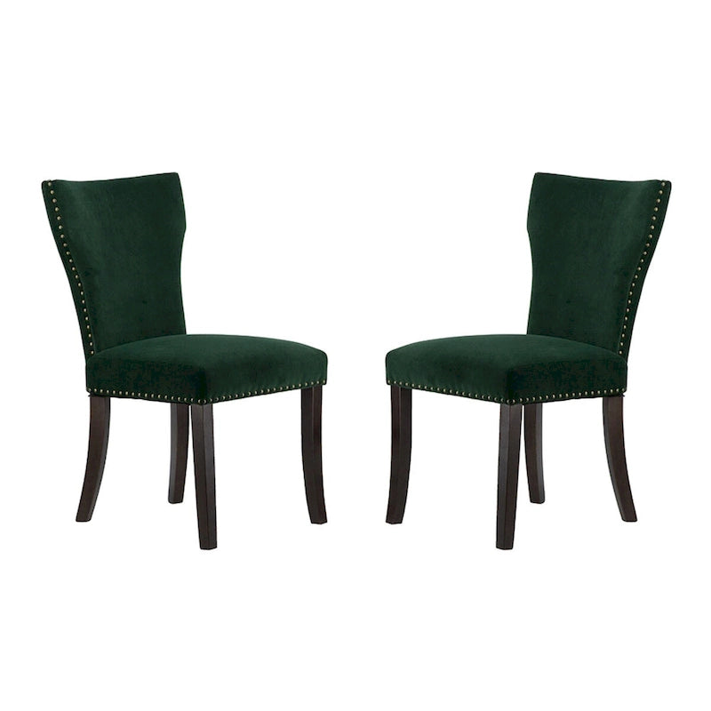 Velvet Armless Nail Head Wooden Dining Chairs 37   Green and Brown 2Ct