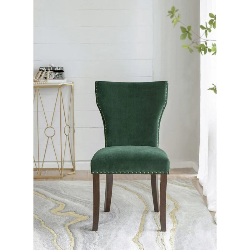 Velvet Armless Nail Head Wooden Dining Chairs 37   Green and Brown 2Ct