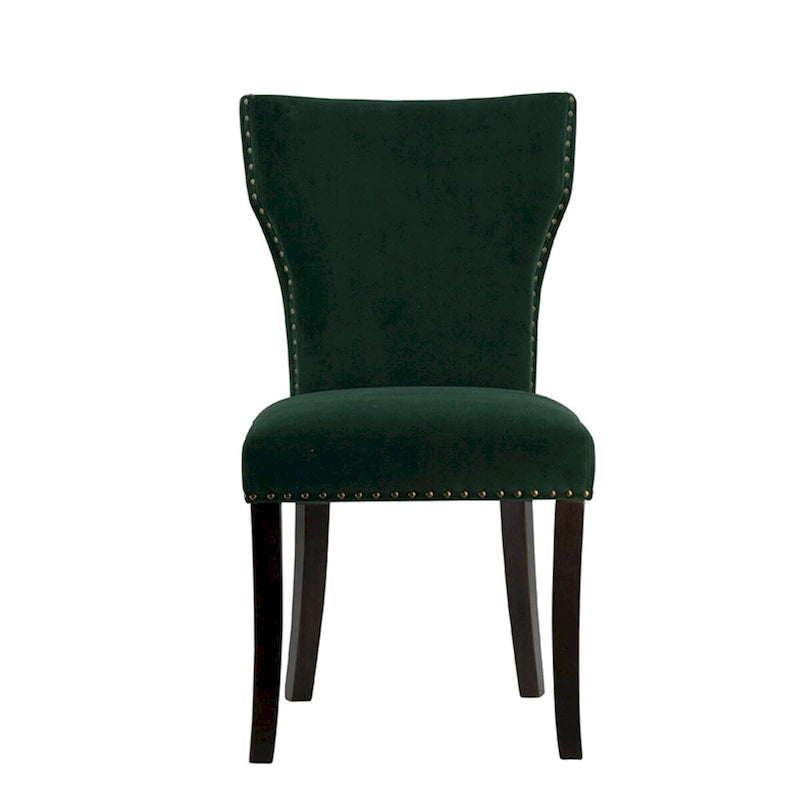 Velvet Armless Nail Head Wooden Dining Chairs 37   Green and Brown 2Ct