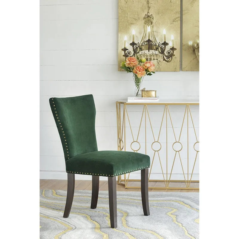 Velvet Armless Nail Head Wooden Dining Chairs 37   Green and Brown 2Ct
