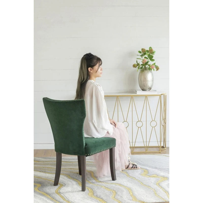 Velvet Armless Nail Head Wooden Dining Chairs 37   Green and Brown 2Ct