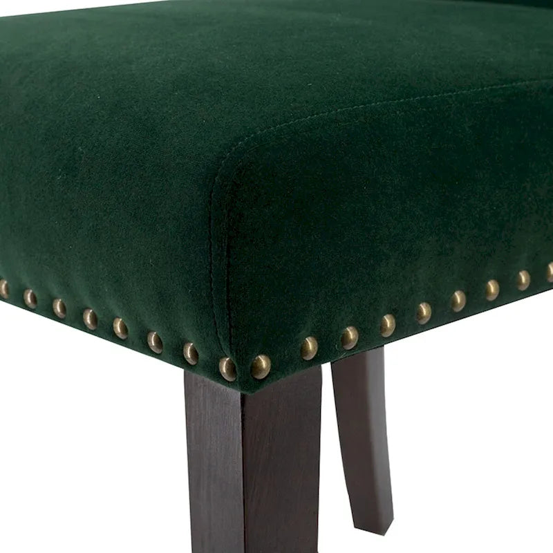 Velvet Armless Nail Head Wooden Dining Chairs 37   Green and Brown 2Ct