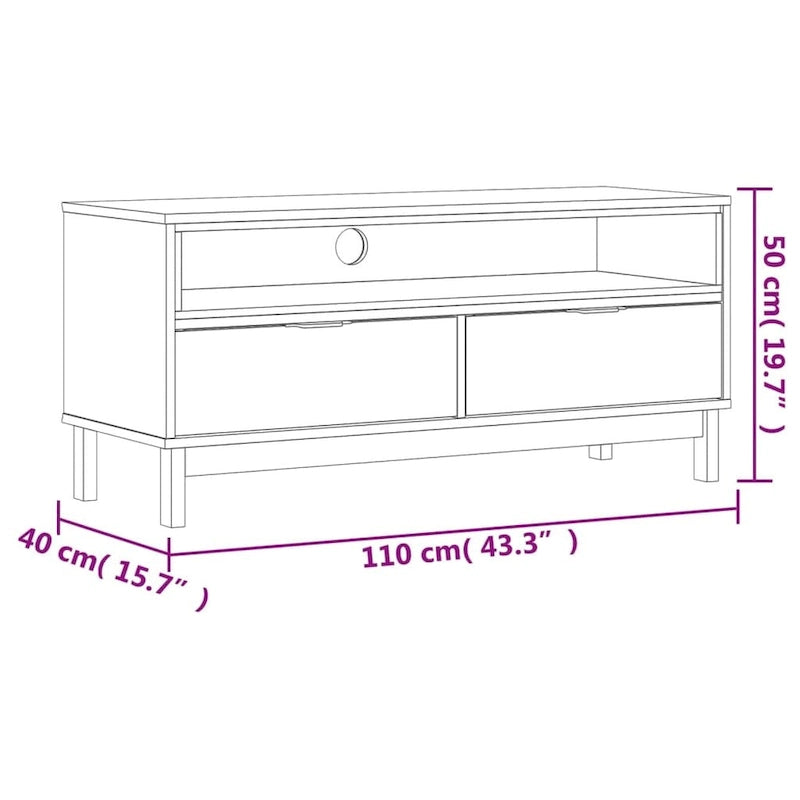 vidaXL TV Stand FLAM 43.3  x15.7  x19.7   Solid Wood Pine - 43.3   x 15.7   x 19.7
