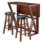 3-Pc Drop Leaf High Table with Cushion Seat Counter Stools, Walnut and Espresso