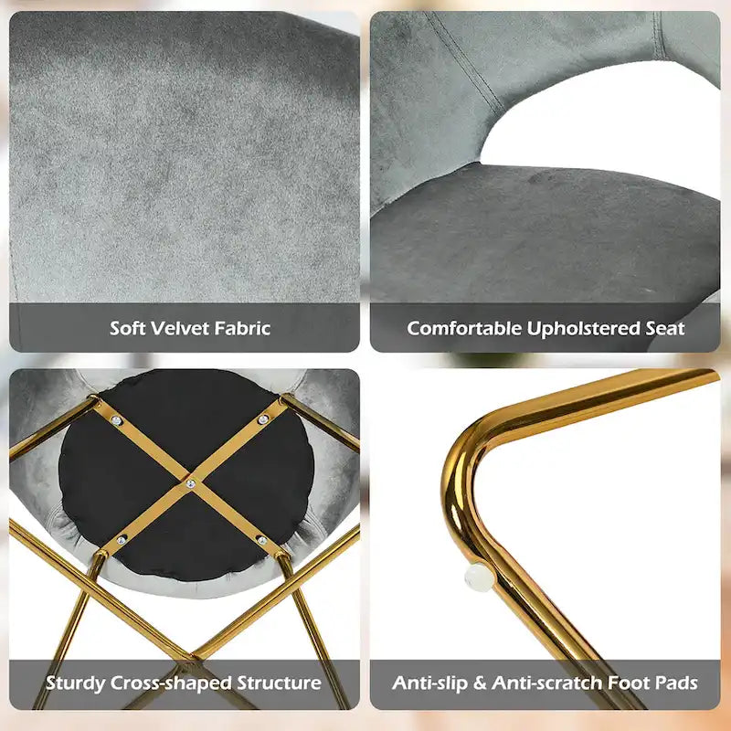 Costway Modern Velvet Accent Chair Upholstered Vanity Chair w/Golden - See Details