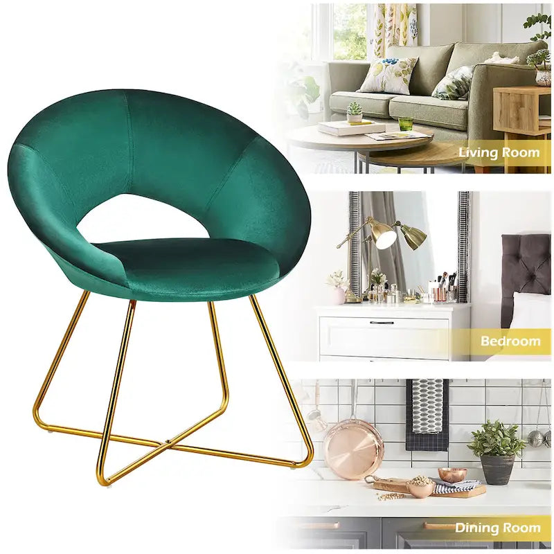 Costway Modern Velvet Accent Chair Upholstered Vanity Chair w/Golden - See Details