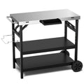 3 Tiers Foldable Outdoor Cart on 2 Wheels with Phone Holder-Black - 42   x 20.5   x 33   (L x W x H)