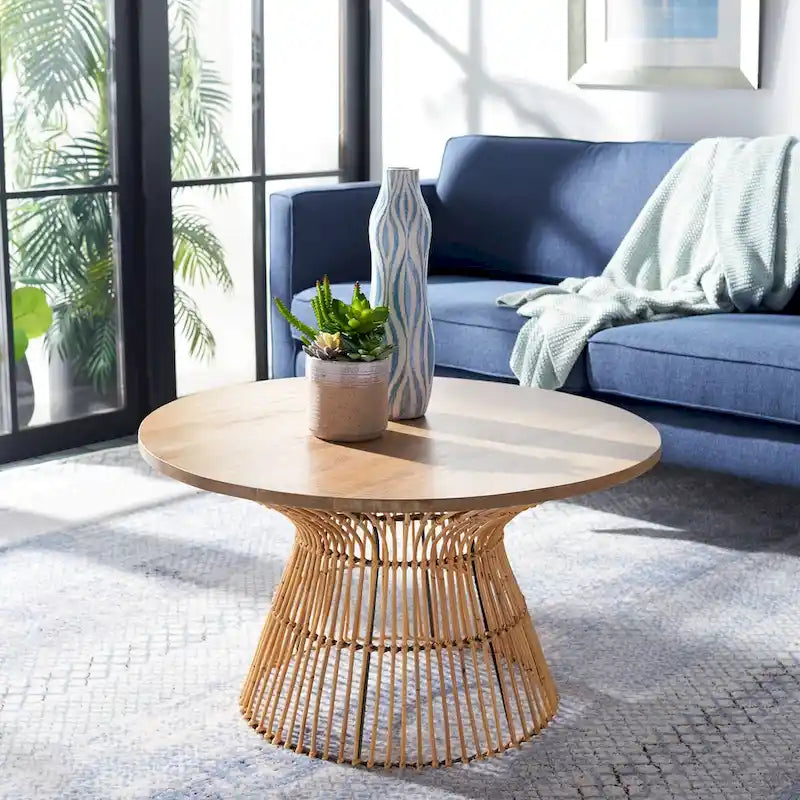 SAFAVIEH Aveline Modern Rattan Round Coffee Table - 31.5   W x 31.5   L x 17.7   H - 32Wx32Dx18H