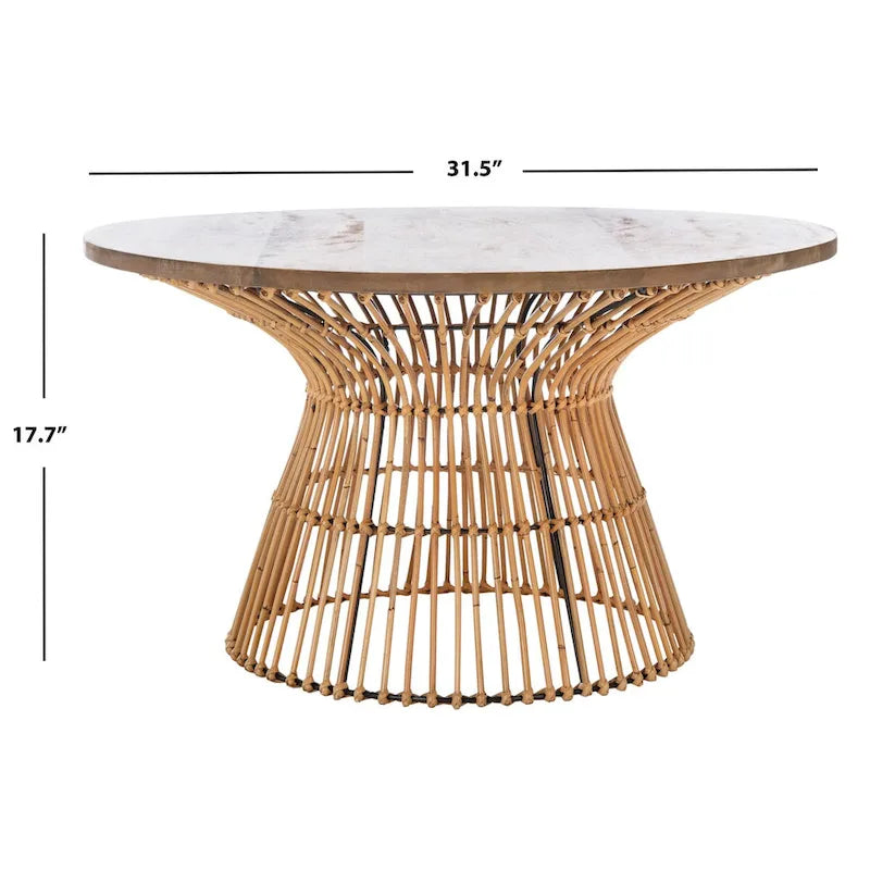 SAFAVIEH Aveline Modern Rattan Round Coffee Table - 31.5   W x 31.5   L x 17.7   H - 32Wx32Dx18H