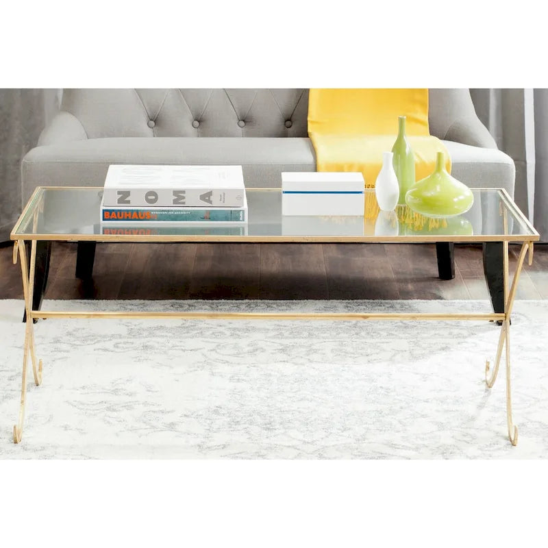 SAFAVIEH Olka Gold/ Tempered Glass Top Coffee Table - 43   x 20   x 18.3   - 43Wx20Dx18H