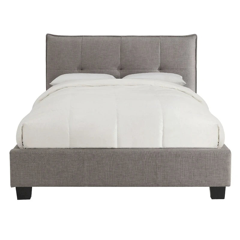 Amy Low Profile King Bed, Tufted Linen, Wide Storage, Gray