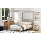 Pine Wood Canopy Platform Bed: Headboard, Sturdy Frame