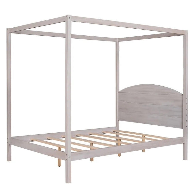 Pine Wood Canopy Platform Bed: Headboard, Sturdy Frame