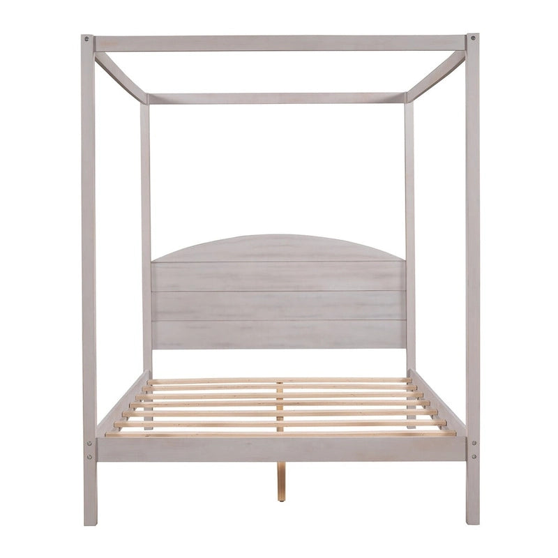 Pine Wood Canopy Platform Bed: Headboard, Sturdy Frame