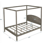 Pine Wood Canopy Platform Bed: Headboard, Sturdy Frame