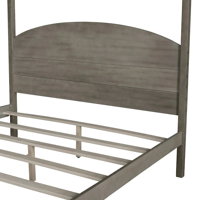 Pine Wood Canopy Platform Bed: Headboard, Sturdy Frame