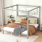 Pine Wood Canopy Platform Bed: Headboard, Sturdy Frame