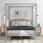 Pine Wood Canopy Platform Bed: Headboard, Sturdy Frame
