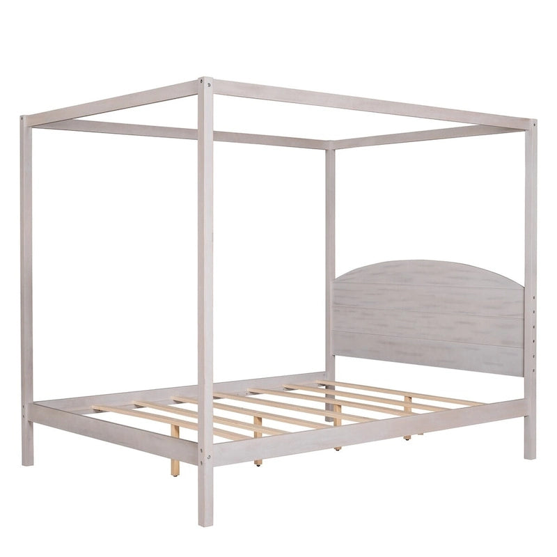 Pine Wood Canopy Platform Bed: Headboard, Sturdy Frame