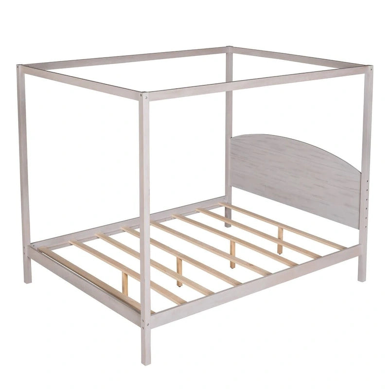 Pine Wood Canopy Platform Bed: Headboard, Sturdy Frame