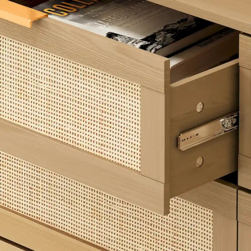 Rattan Drawer Dresser with 6 Drawers, Perfect for Bedroom and Living Room