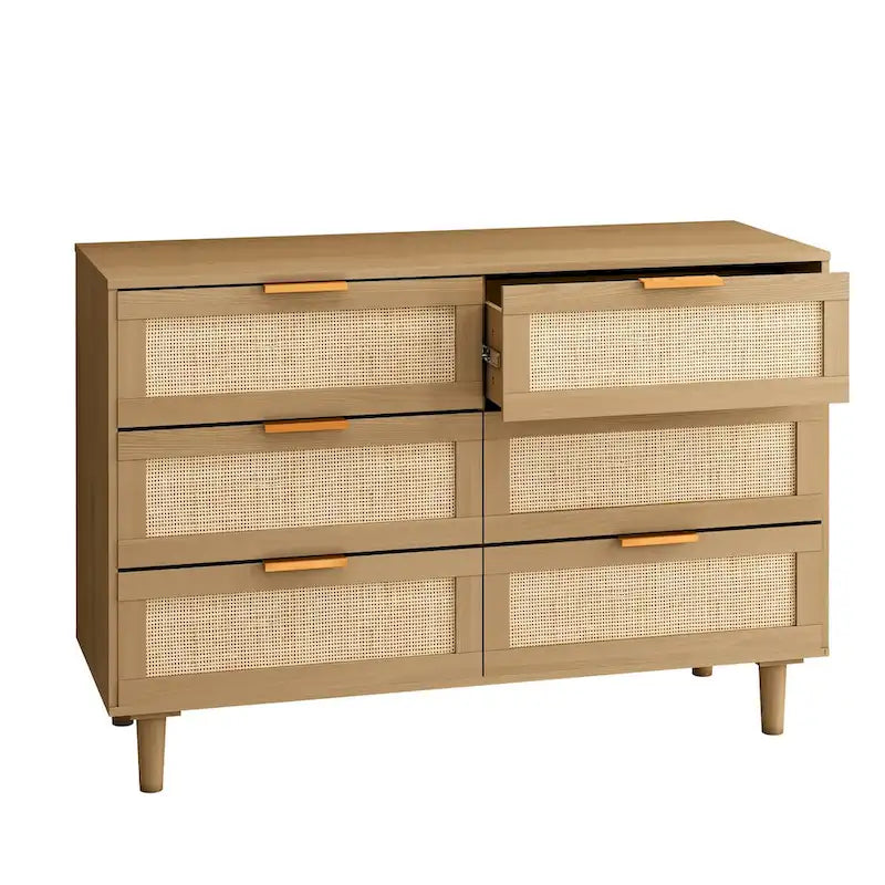Rattan Drawer Dresser with 6 Drawers, Perfect for Bedroom and Living Room