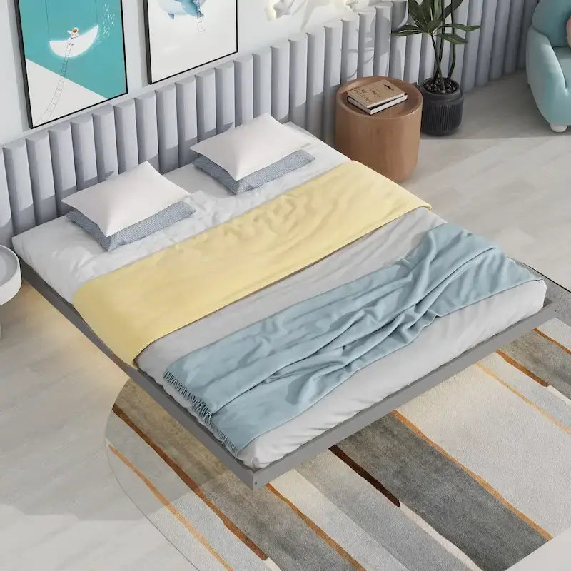 King Size Floating Bed with LED Lights