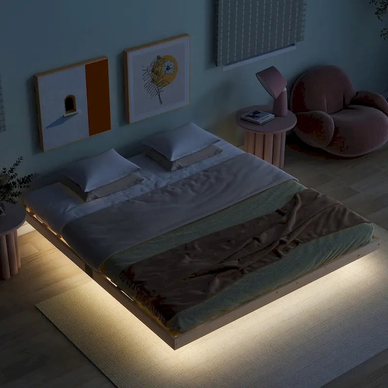 King Size Floating Bed with LED Lights