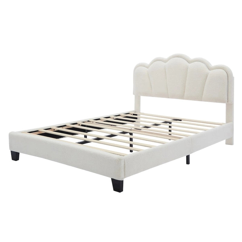 2-Pieces Bedroom Sets Full Size Flower-Shaped Upholstered LED Platform Bed with Storage Ottoman-Sherpa Fabric