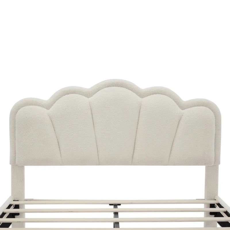 2-Pieces Bedroom Sets Full Size Flower-Shaped Upholstered LED Platform Bed with Storage Ottoman-Sherpa Fabric