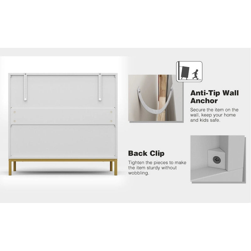 Anmytek Mid-Century Modern 3-Drawer White Dresser for Bedroom Wood Chest of Drawers