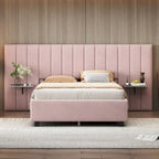 Full Size Velvet Upholstered Platform Bed with Big Headboard, Bedroom Furniture