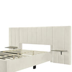 Full Size Velvet Upholstered Platform Bed with Big Headboard, Bedroom Furniture