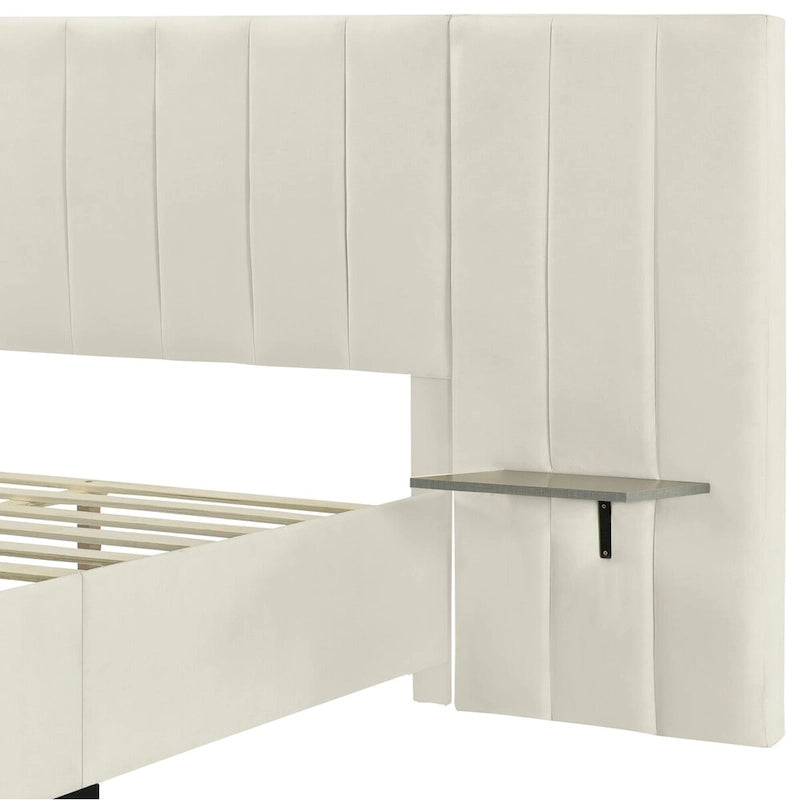 Full Size Velvet Upholstered Platform Bed with Big Headboard, Bedroom Furniture