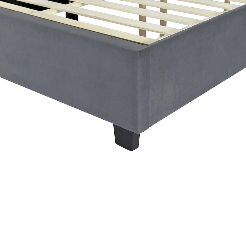 Full Size Velvet Upholstered Platform Bed with Big Headboard, Bedroom Furniture