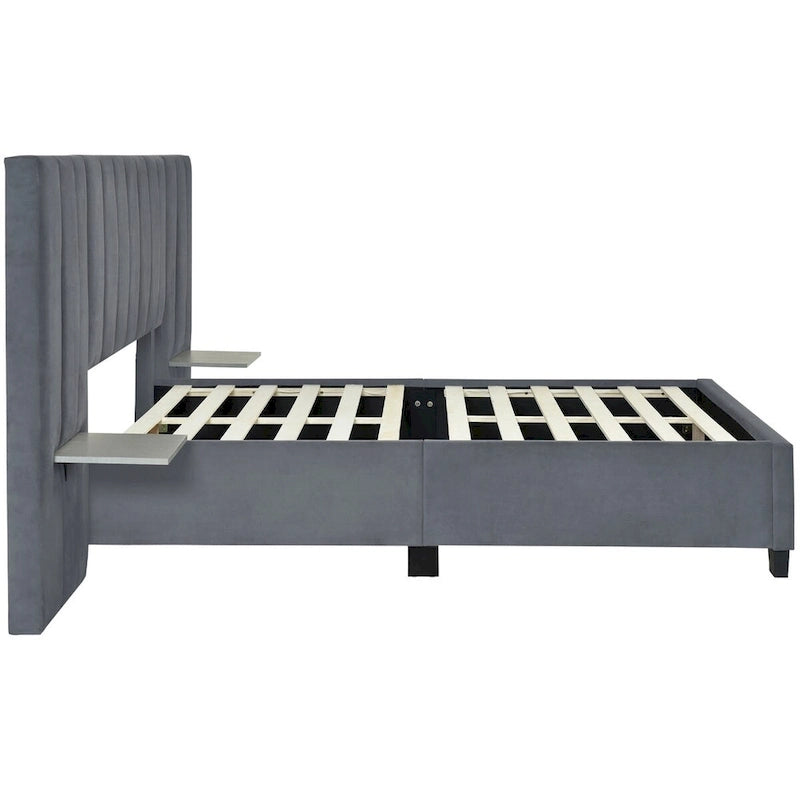 Full Size Velvet Upholstered Platform Bed with Big Headboard, Bedroom Furniture
