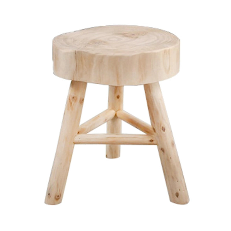 16  H Wooden Stool with Live-Edge Round Top and Triangle Footrest Base, Natural Finish Perfect for Extra