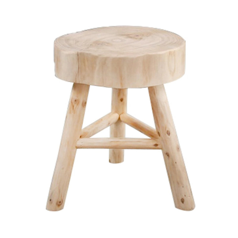 16  H Wooden Stool with Live-Edge Round Top and Triangle Footrest Base, Natural Finish Perfect for Extra