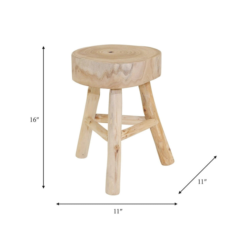 16  H Wooden Stool with Live-Edge Round Top and Triangle Footrest Base, Natural Finish Perfect for Extra