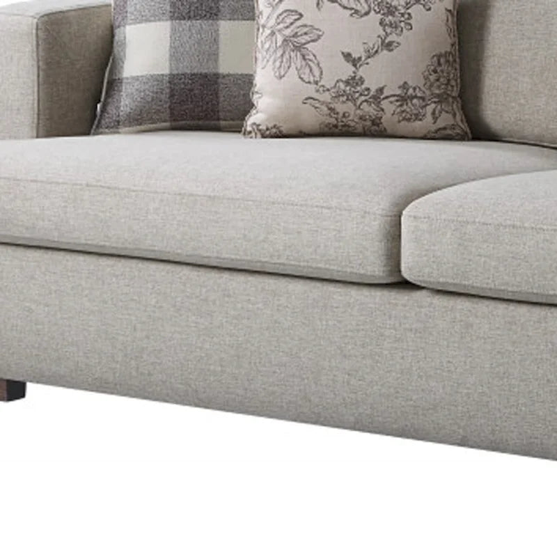 HomeRoots 92   Beige Fabric Sofa And Toss Pillows With Brown Legs - 92