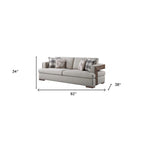 HomeRoots 92   Beige Fabric Sofa And Toss Pillows With Brown Legs - 92