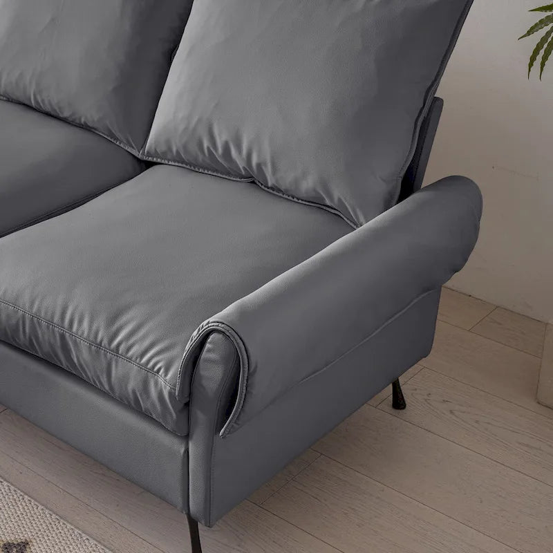 Modern Faux Leather L-Shaped Sofa with Convertible Ottoman