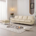 Modern Faux Leather L-Shaped Sofa with Convertible Ottoman