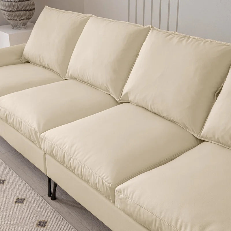 Modern Faux Leather L-Shaped Sofa with Convertible Ottoman