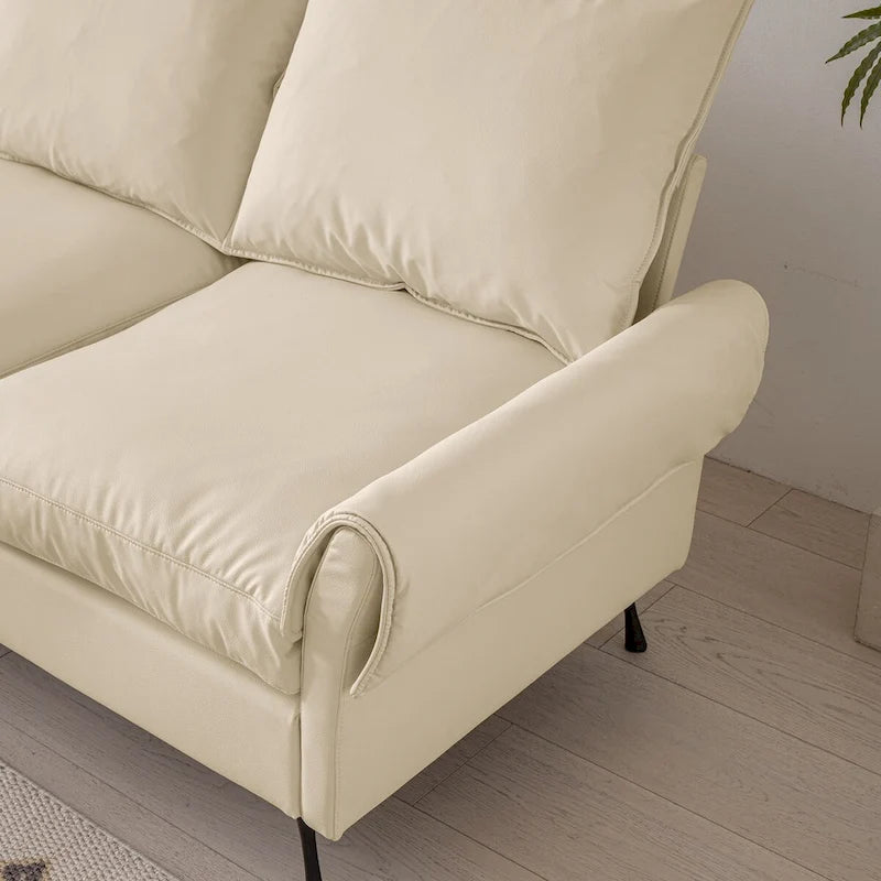 Modern Faux Leather L-Shaped Sofa with Convertible Ottoman