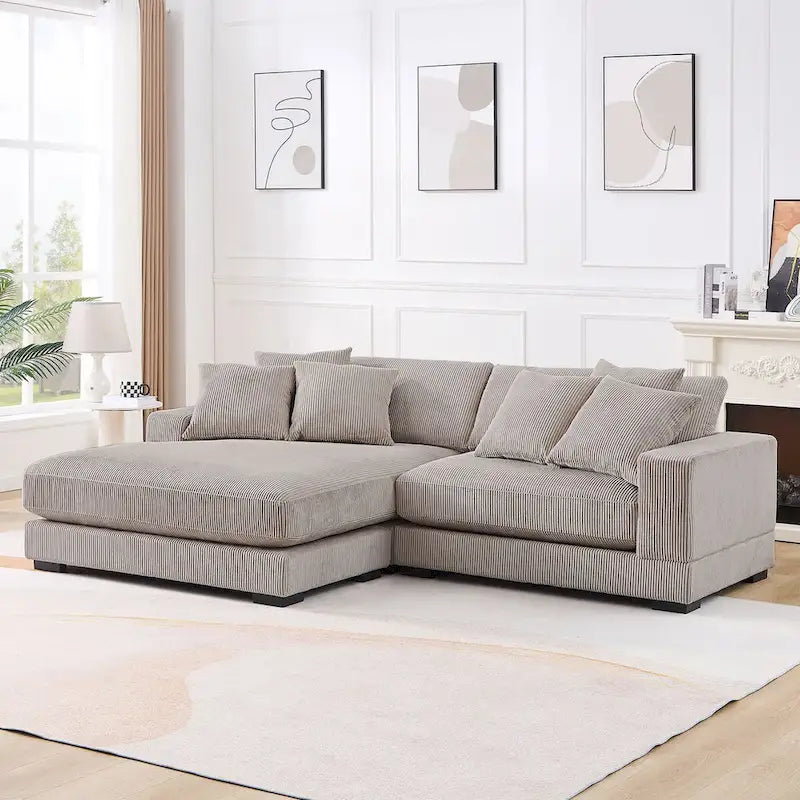 106.28inch Sectional Couch Covers L Shaped Corduroy Sofa Covers Chaise Lounge Cover 2 Pieces with 6pcs Pillows