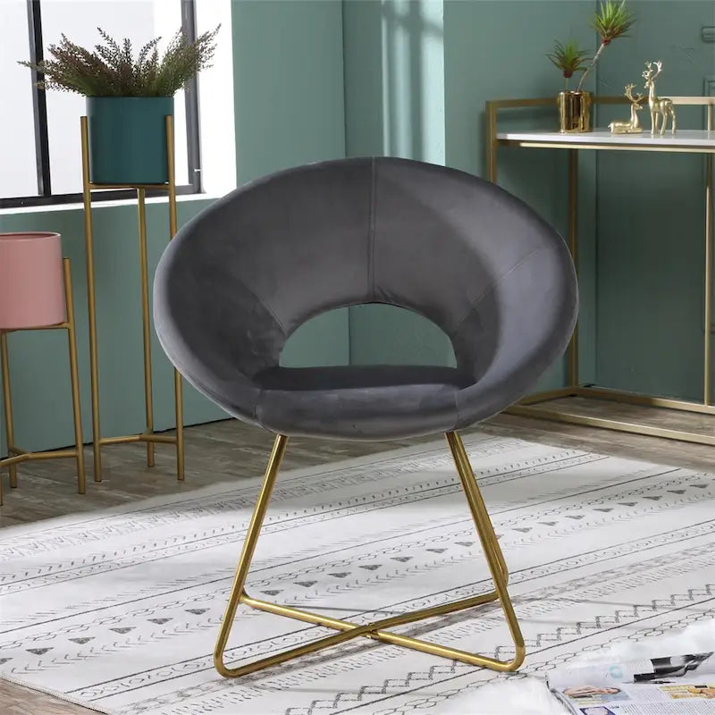 Silky Velvet Upholstered Accent Chair with Gold Tone Finished Base